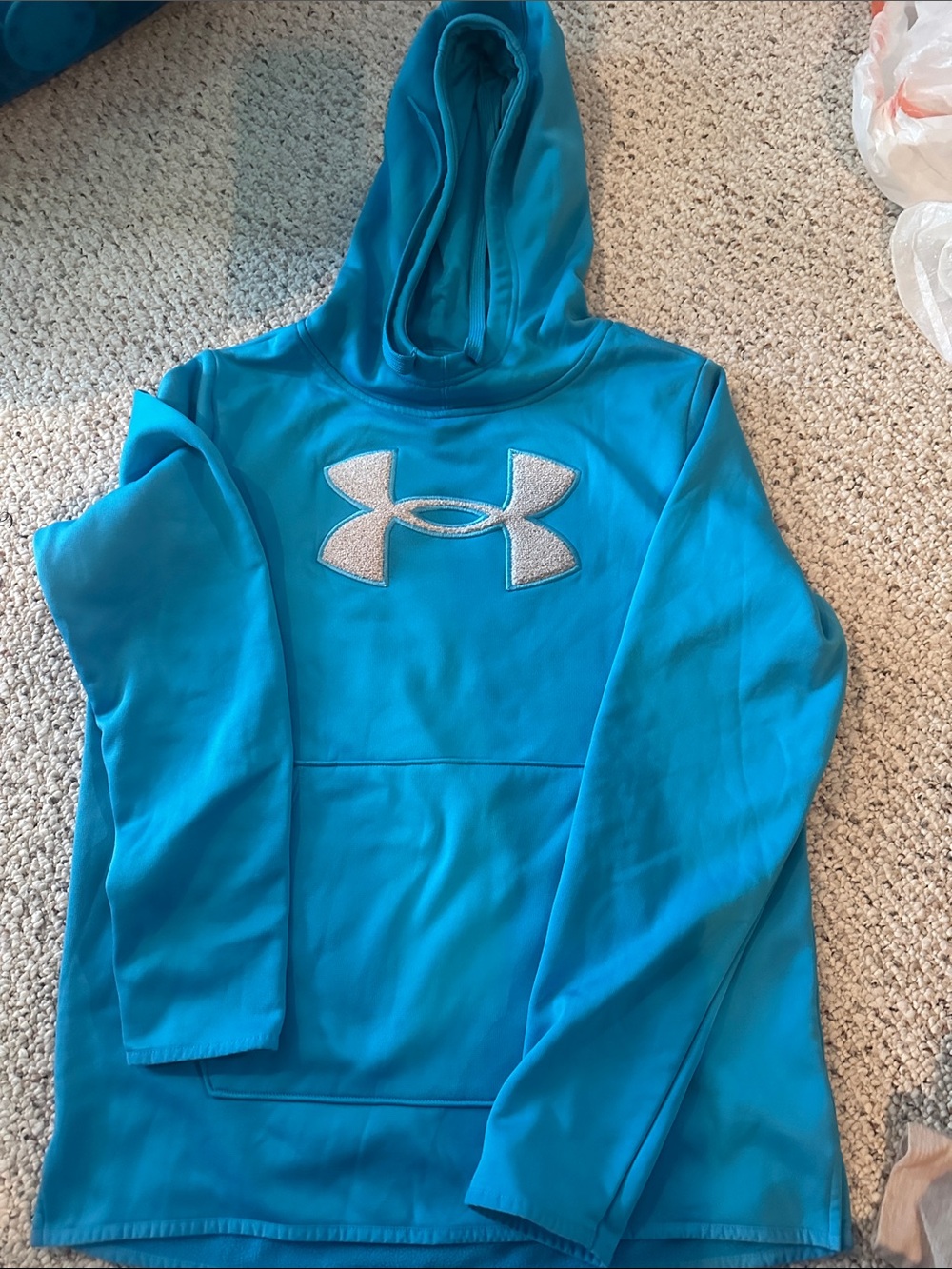 Under Armour Teal Blue Kids Hoodie with Silver Logo